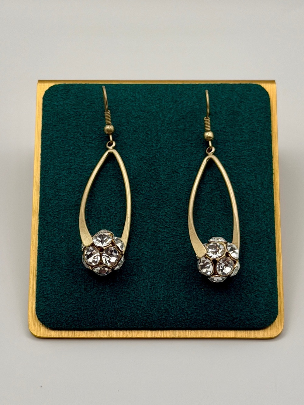 Gold Teardrop Crystal Dangle Earrings - Clear Crystal Romantic and Feminine